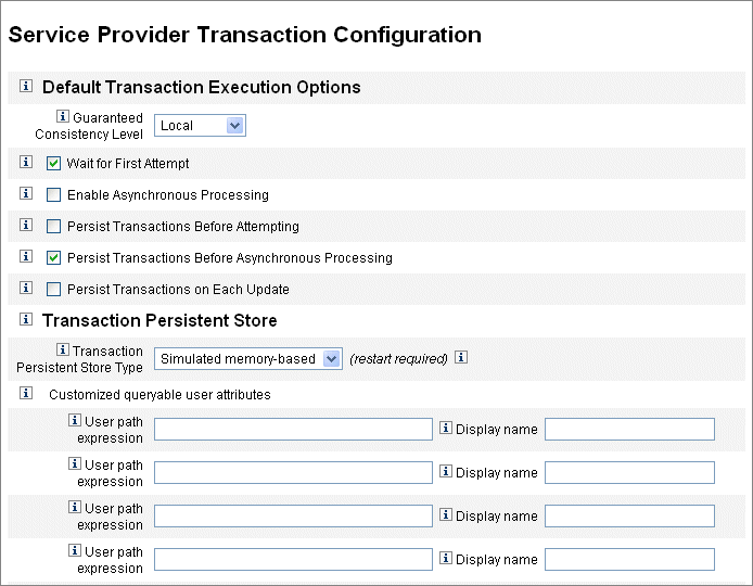 Figure showing the Service Provider Transaction Configuration
page