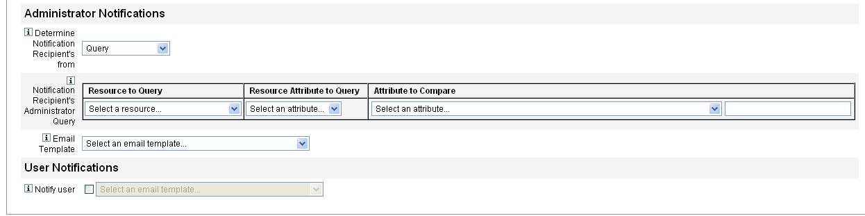 Figure illustrating the new options that appear when
you select a query from the Determine Notification Recipients from menu