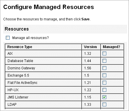 Figure showing the Configure Managed Resources page