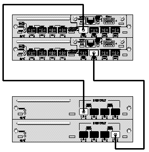 Diagram showing a Sun StorEdge 3511 FC Array configuration with one expansion unit.
