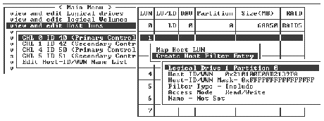 Screen capture shows the host filter for "Logical Drive 0 Partition 0."
