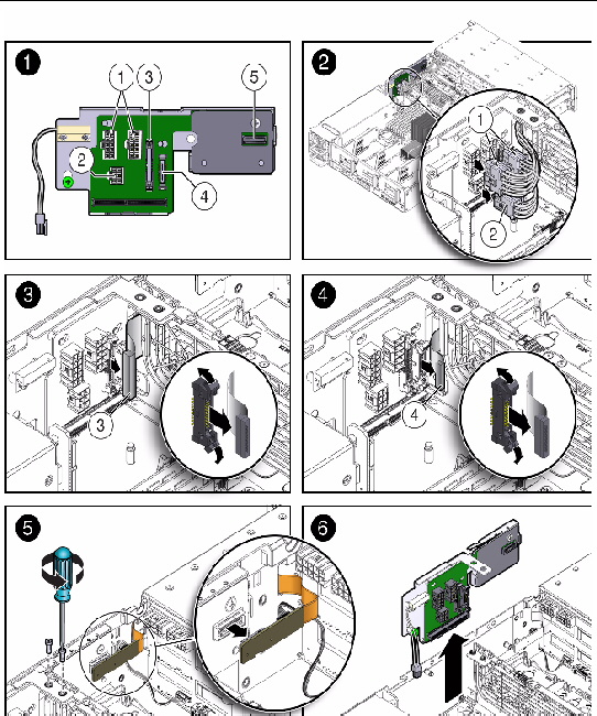 Figure showing how to remove the connector board (Sun Fire X4270 M2 Server).