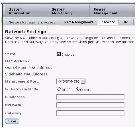 Screen shot of the Network Settings page.