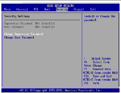 Graphic showing BIOS Setup Utility: Security - Security Settings.