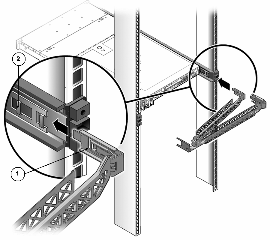 image:Graphic showing CMA mounting bracket inserted into back of the right slide-rail.