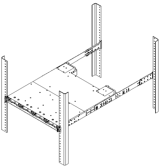 Figure showing cabinet rackmounted array using rear brackets with chassis ears and bezel removed.