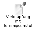 Dateisymbol mit dem Emblem für symbolische Links. 