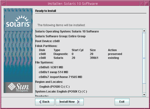 Esta captura de tela mostra a tela Pronto para instalar. A tela lista as informações de configuração que foram inseridas durante a instalação.