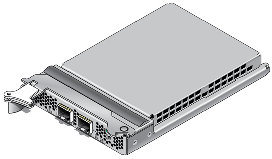 Illustration of the Sun Dual 10GbE SFP+ PCIe ExpressModule without optical transceivers.