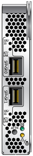 Illustration of the connectors and lights on the front panel.