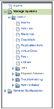 A screenshot of the left navigation pane shows the storage systems you can select and the configuration options for that system.