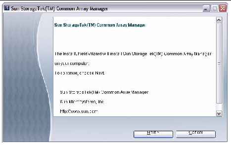 Screenshot showing the first Common Array Manager installation screen. 