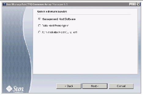 Screenshot showing the feature bundle selection screen.
