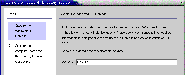 Windows NT SAM ドメイン名を入力します。