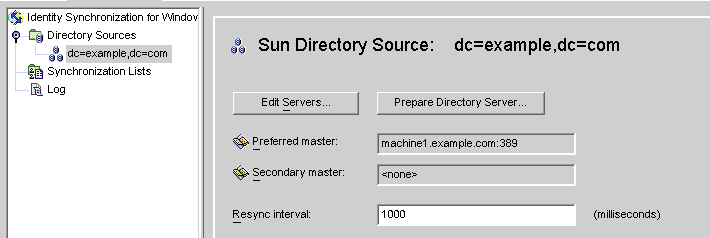 「Sun ディレクトリソース」パネルには、選択しているディレクトリ ソースに関する情報が表示されます。
