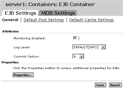 Figure shows how to set the log level from the EJB Container.