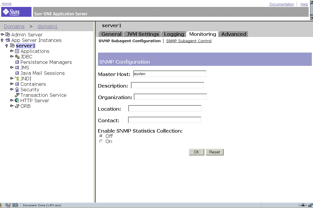 Figure shows the SNMP configuration settings for the subagent. 