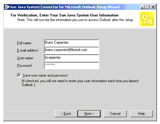Setup Wizard: Enter Your Sun Java System User Information