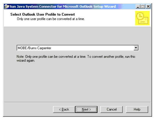 Setup Wizard: Select Outlook User Profile to Convert