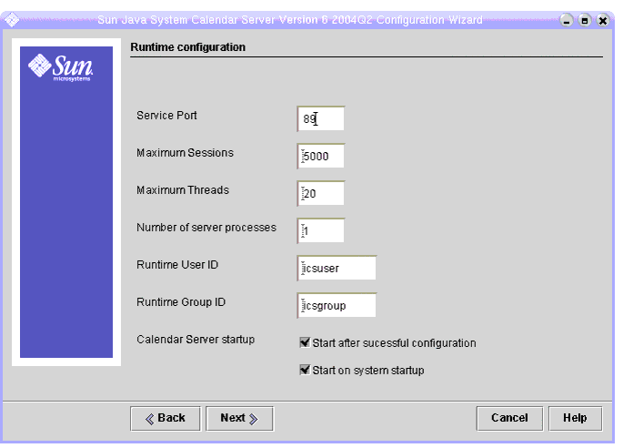 Screen capture; fields display the values described in step 8.