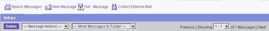 In this figure the "Search" tool  is displayed as the first tool and  the  "Get Mail" tool  has been  renamed to "Get Messages."