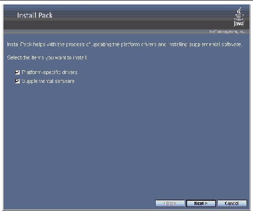 Screen shot of the Sun Installation Package dialog box