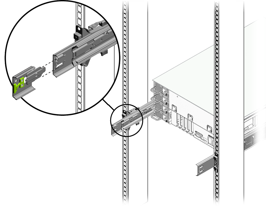 image:Graphic showing how to insert CMA extension into left slide rail