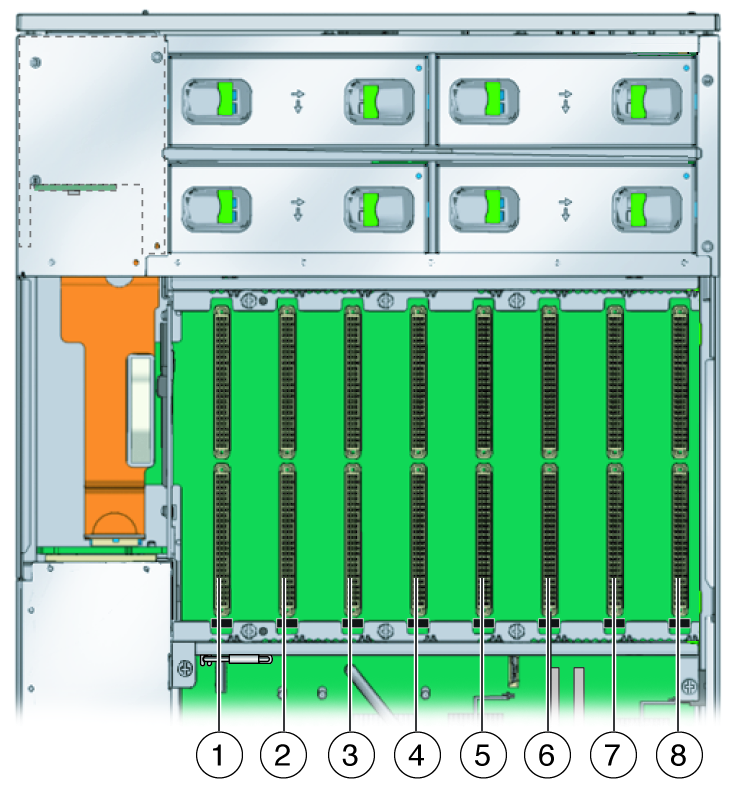 image:An graphic showing how the CPU module slots are designated within the server.