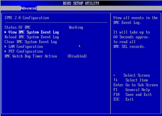 image:A screen capture showing the Advanced/IPMI 2.0 Configuration BIOS screen.