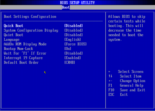 image:A screen capture showing the Boot/Boot Settings Configuration screen.