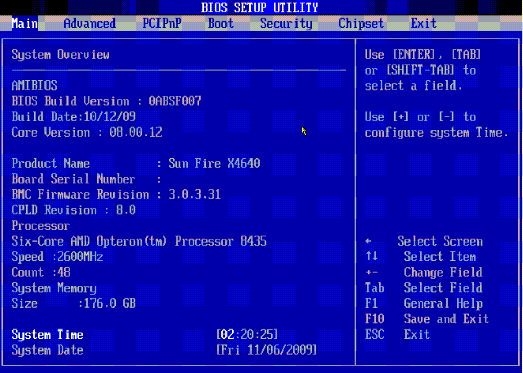 image:A screen capture showing the main BIOS screen.