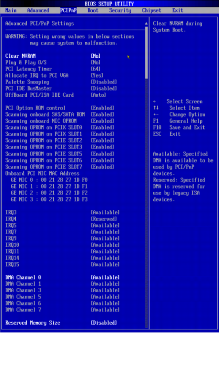 image:A screen capture showing the PCI/PnP BIOS screen.