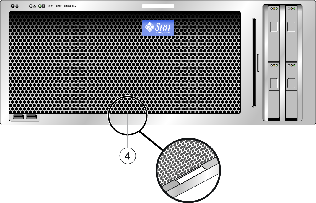 image:An illustration showing the front panel location of the server serial number.