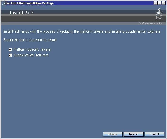 image:Graphic showing the Sun Fire Installation Package dialog box.