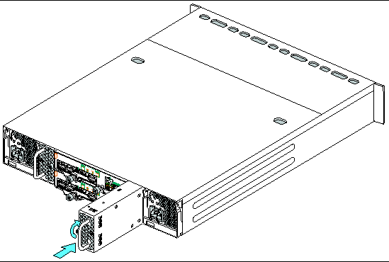Figure showing insertion action of the replacement fan module.