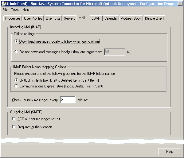 Desktop Deployment Configuration Program: Mail Tab