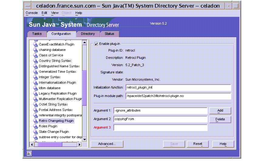 Screen shot of the retro change log configuration screen