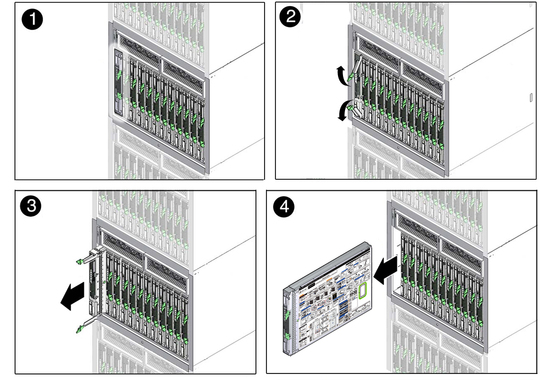 image:Figure showing how to remove the server module from a slot of the modular system.