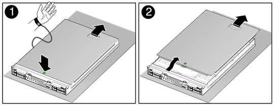 image:Figure showing how to remove the cover from the server module.