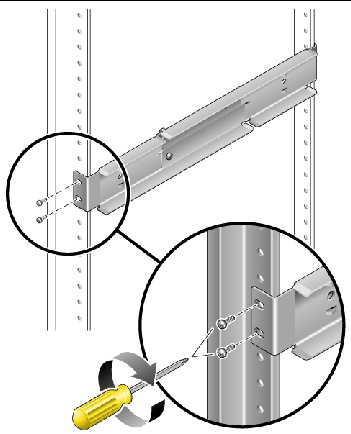 Figure showing the how to secure the adjustable rails to the rack