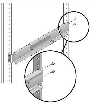 Figure showing how to secure the rear of the adjustable rails to the rack