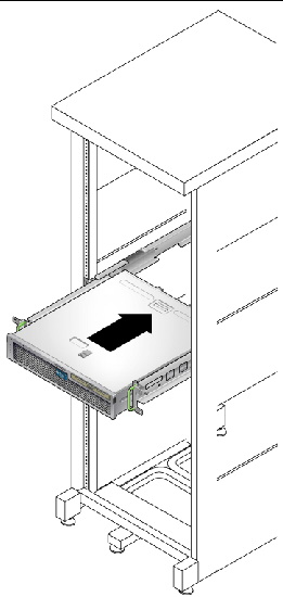 Figure showing how to slide the server onto the adjustable rails