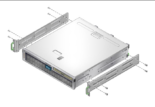Figure showing how to install the two hardmount brackets to the server