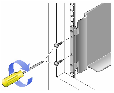 Figure showing securing the rail to the front of the cabinet.