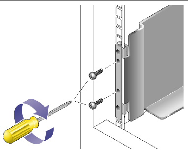 Figure showing screws used to secure the rail to the cabinet front.