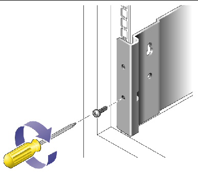 Figure showing screw that secures rail to the back of the cabinet. 