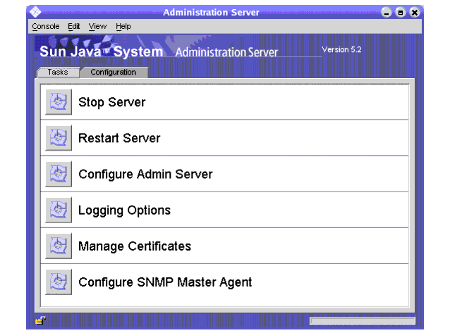 The server management window lets you perform routine tasks with a single click.