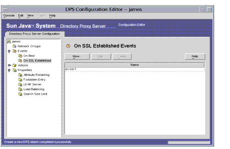 Directory Proxy Server  Configuration Editor Events window.