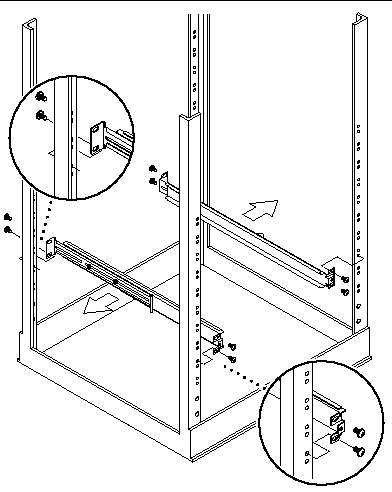 Graphic shows connecting the brackets to the front and back of the rack.