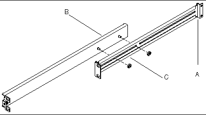 Graphic of two bracket pieces being connected. The angled ends face right, towards the rack.